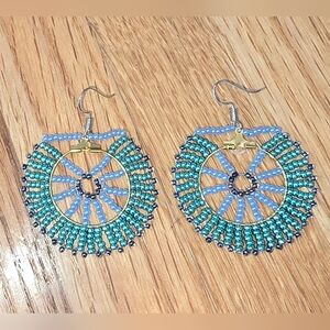 Elegant Beaded Hoop Earrings in Blue and Gold